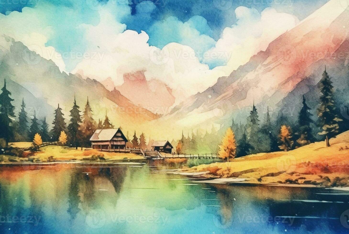 Landschaft Aquarell Hintergrund. generativ ai foto