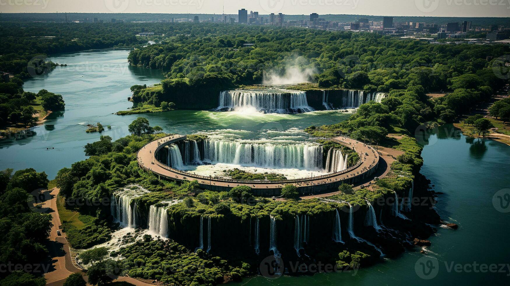 Kaskadierung Majestät Antenne Erkundung von ein berühmt Wasserfall, generativ ai foto