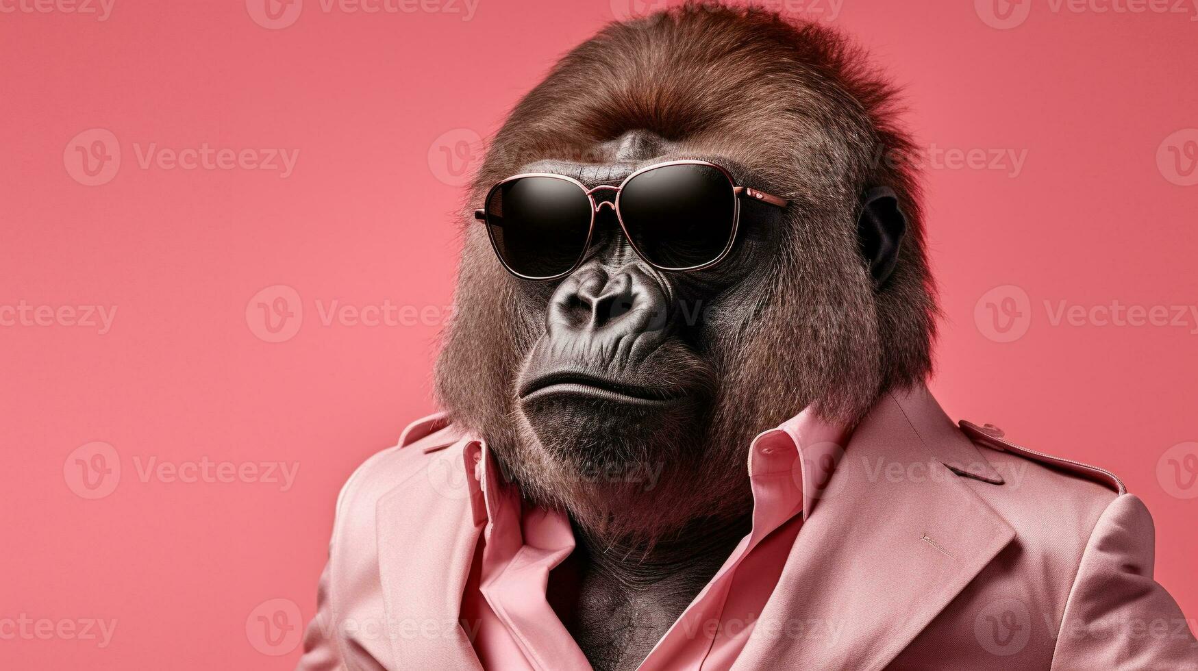 generativ ai, cool Gorilla stilvoll Sonnenbrille auf ein Pastell- Paradies foto
