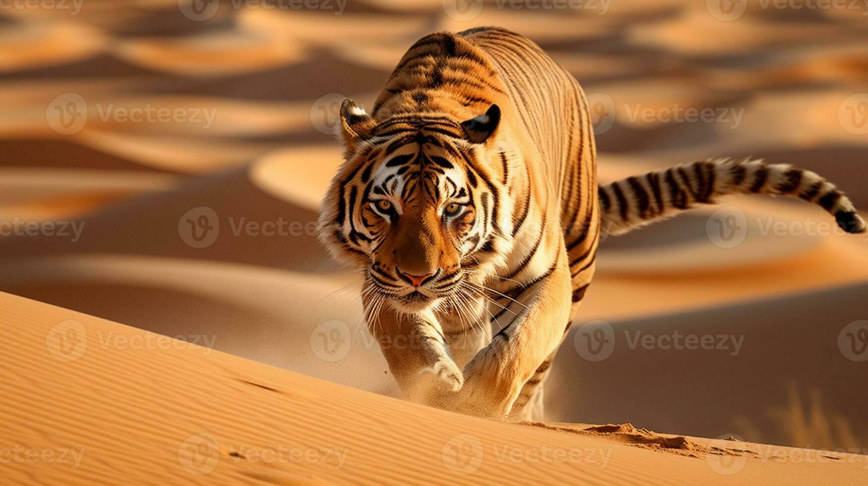 Wüste Fata Morgana getarnt Tiger im sandig Landschaft, ai generativ foto