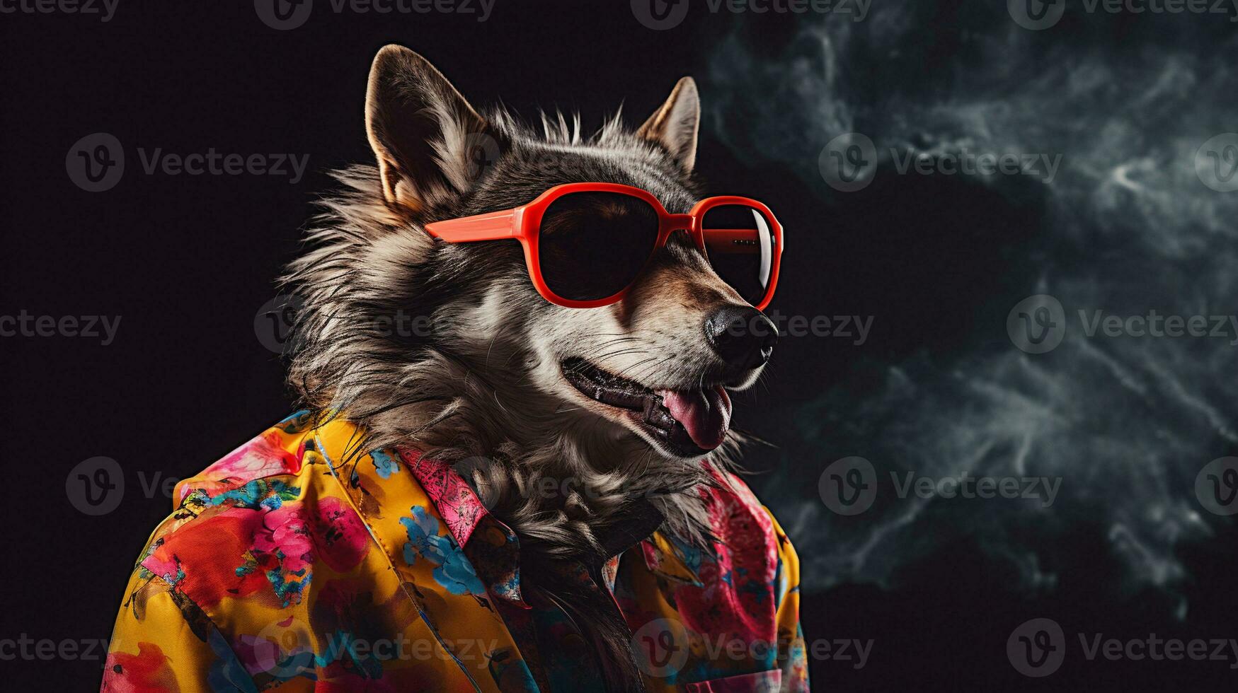 Wolfs halber Körper Fotoshooting im ein kreativ trippy ästhetisch, ai generativ foto