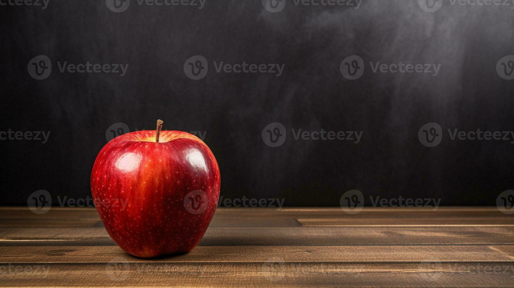 ai generativ, ein köstlich Apfel mit Studio Beleuchtung auf ein Holz Hintergrund foto