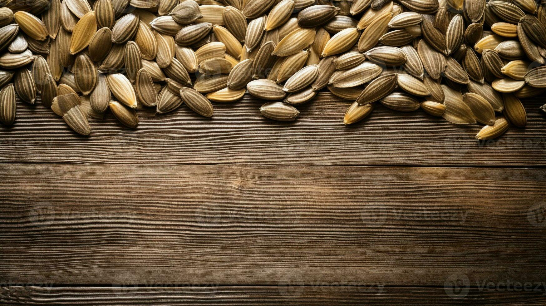 Sonnenblume Saat auf ein Holz Hintergrund mit Kopieren Raum, ai generativ foto