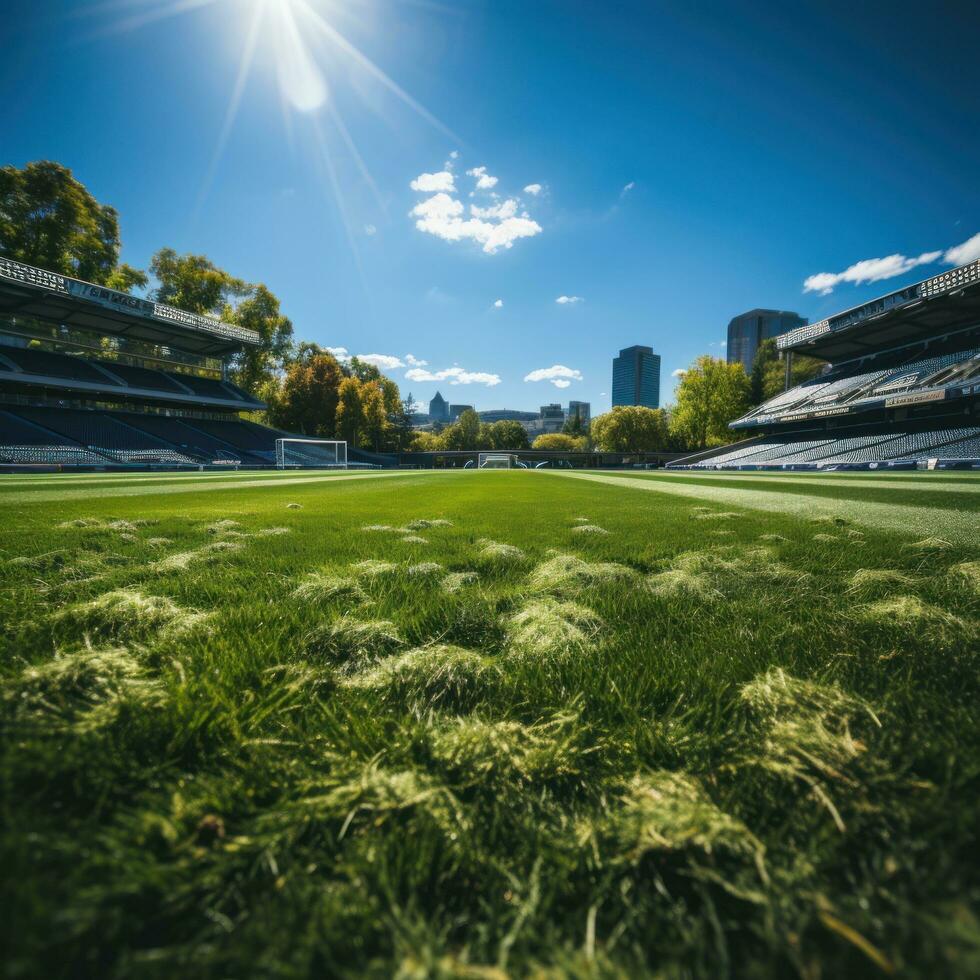 ein Fußball Stadion mit ein Rasen Feld foto