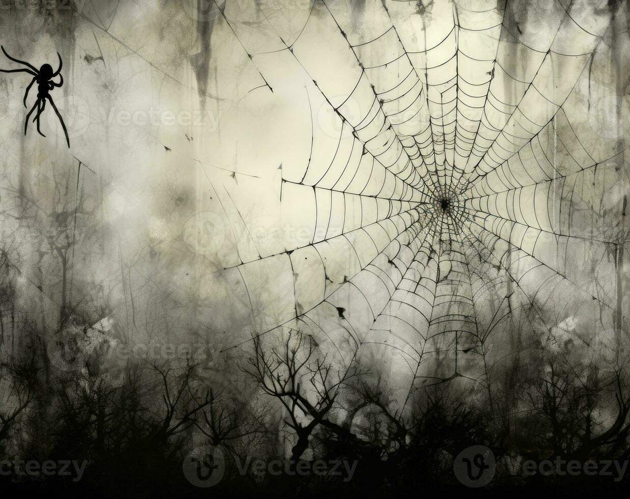 Grunge Spinne Netz auf nebelig Hintergrund. Halloween Konzept. ai generiert. foto