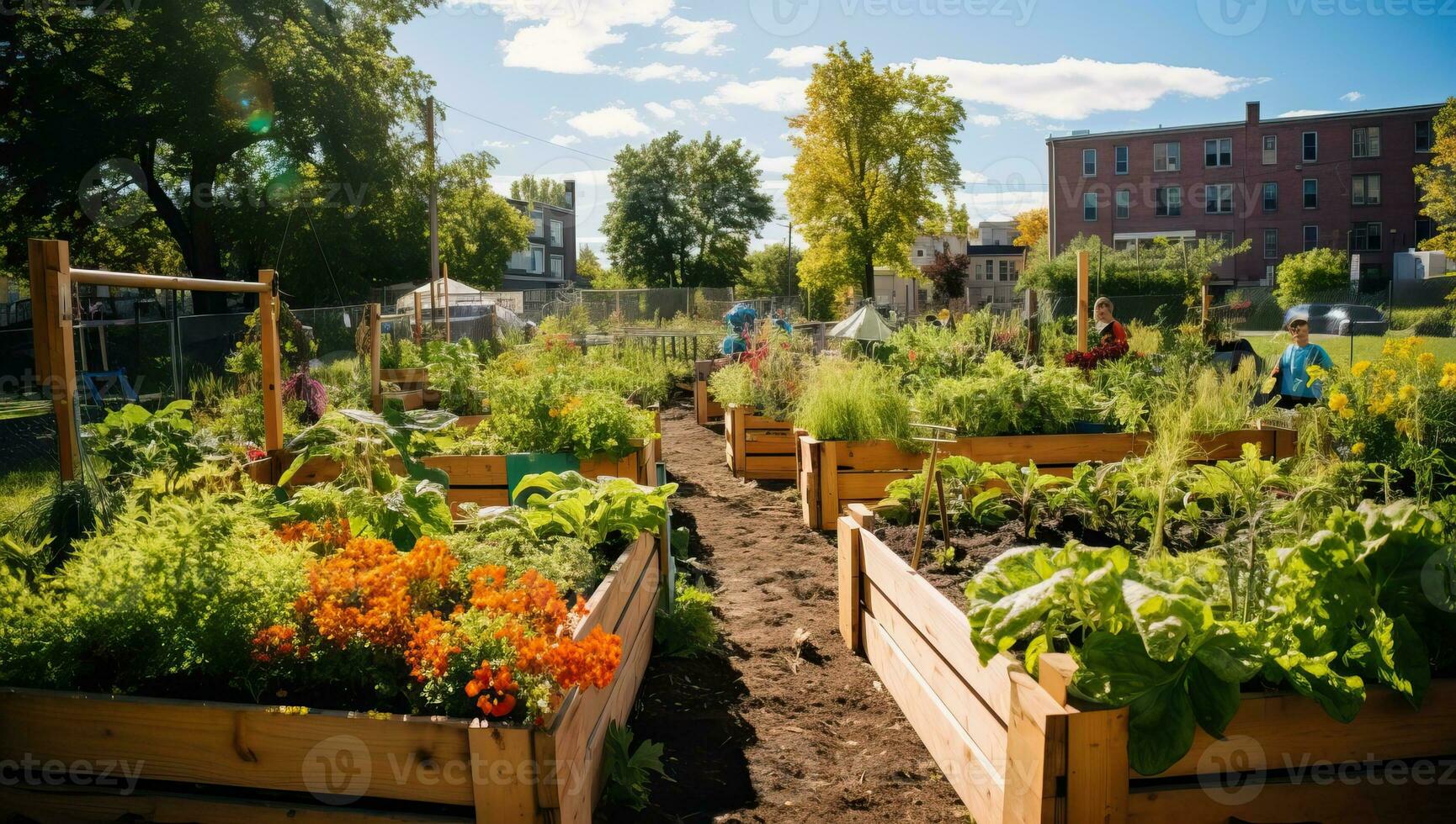 Gartenarbeit im das Sommer- im das Stadt. Gartenarbeit im das Sommer. ai generiert. foto