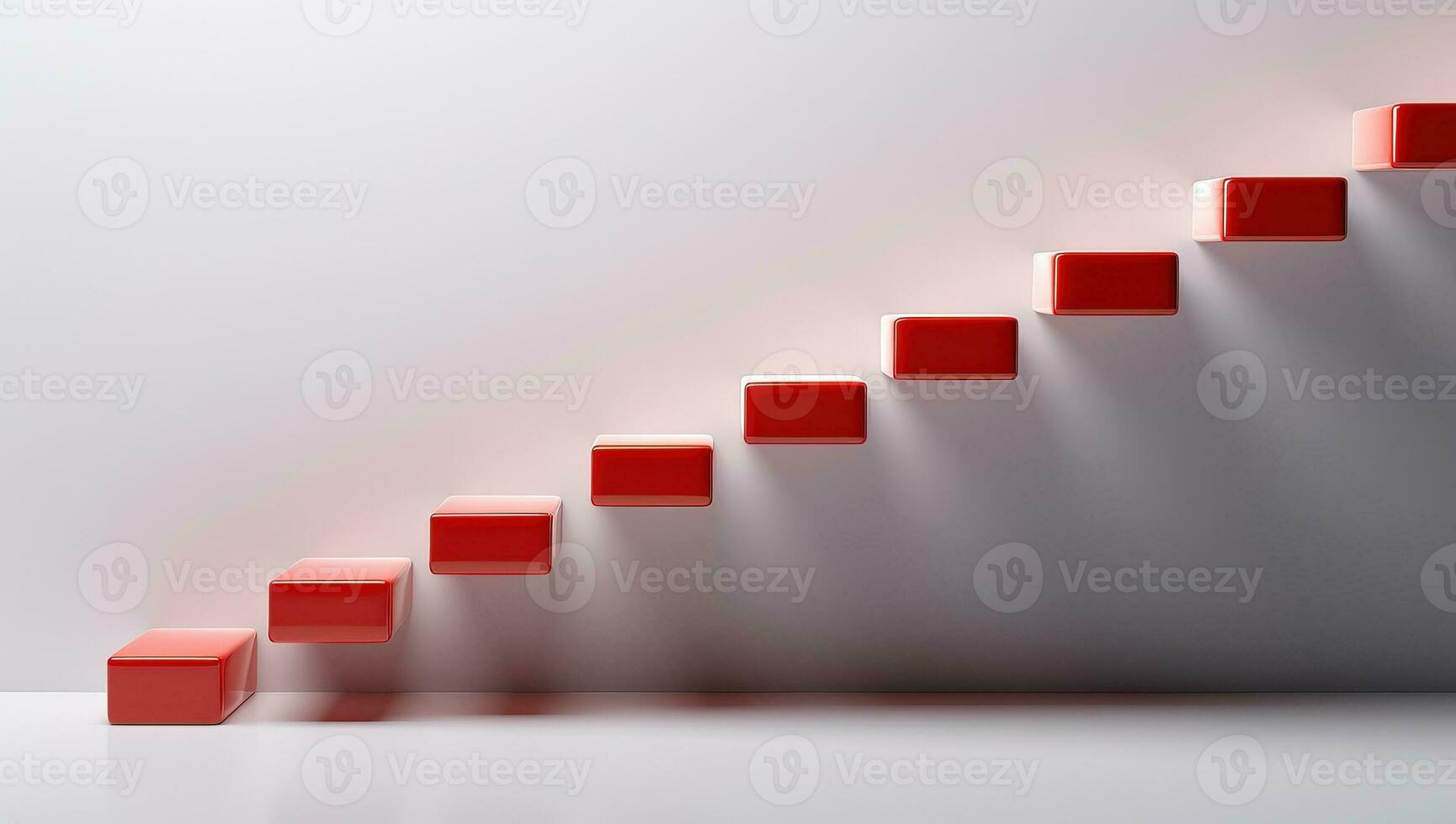 rot Treppe im Weiß Zimmer mit Licht und Schatten. ai generiert. foto