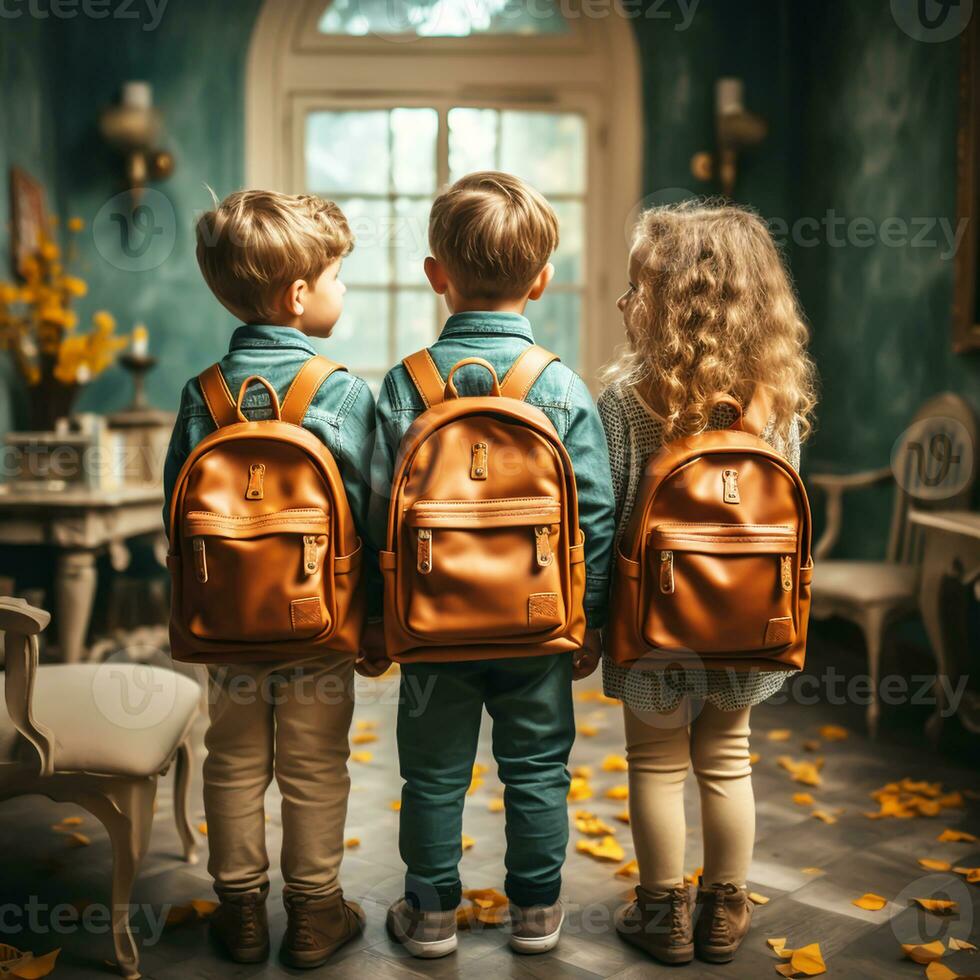 Kinder mit Rucksack, zurück zu Schule Konzept. ai generiert foto