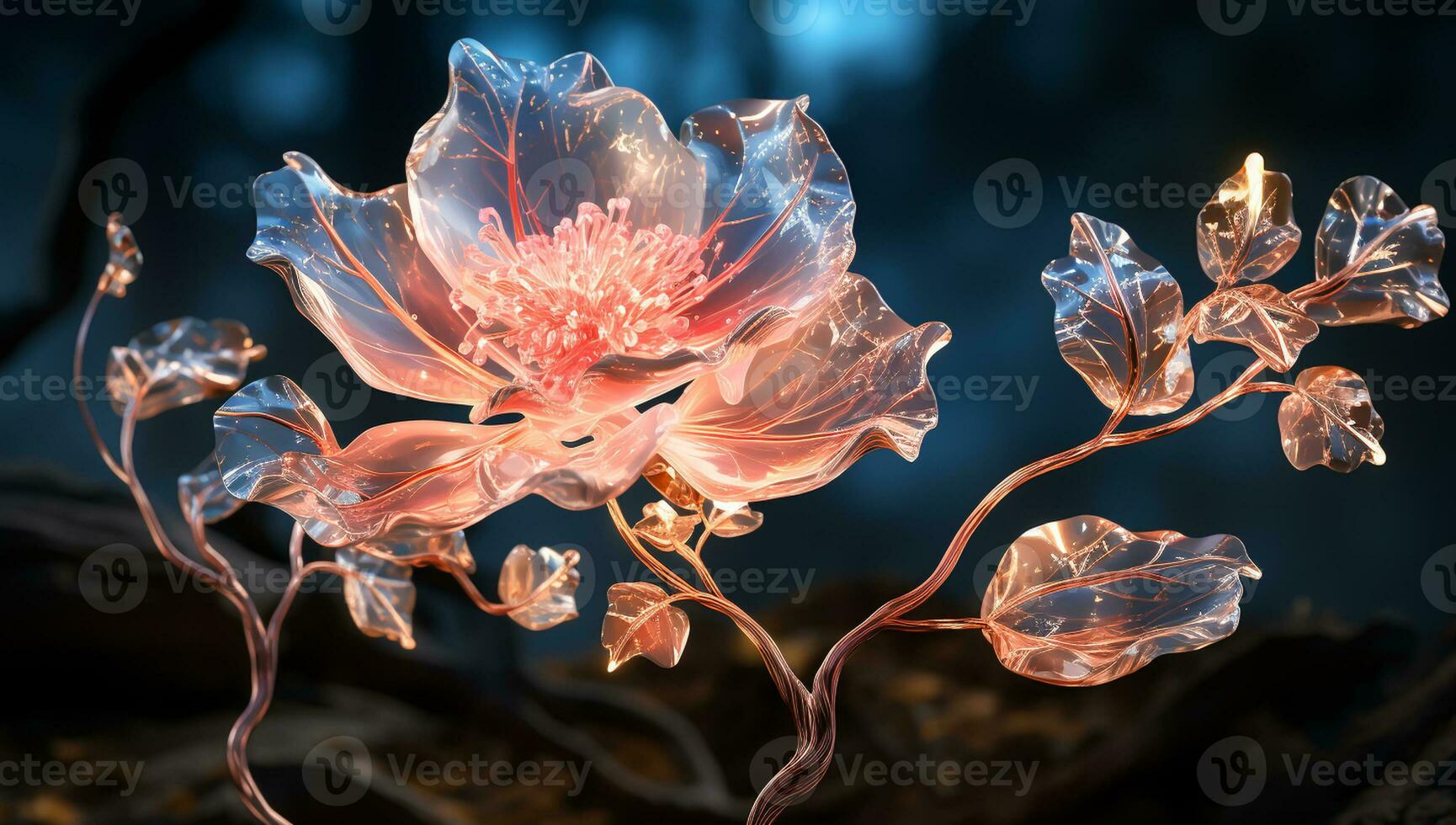 Illustration von glühend Licht Orange transparent Blumen. ai generiert foto