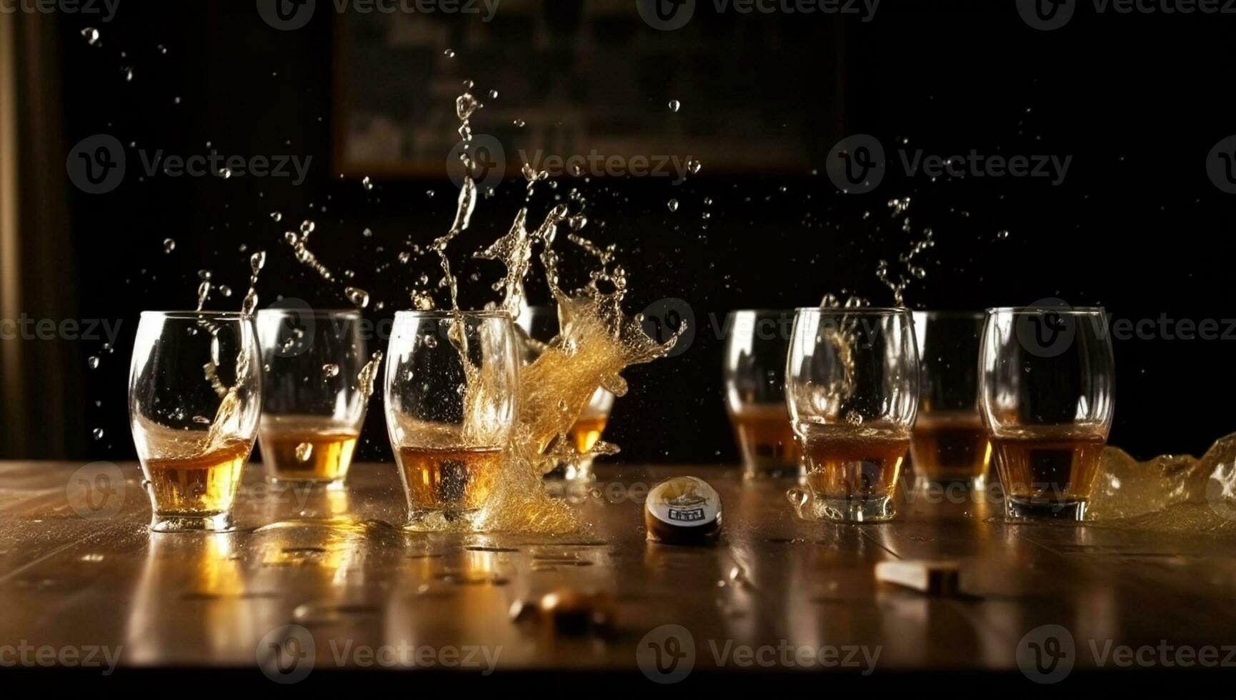 Kaffee Spritzen im Glas auf schwarz Schwarzgrund. ai generiert foto