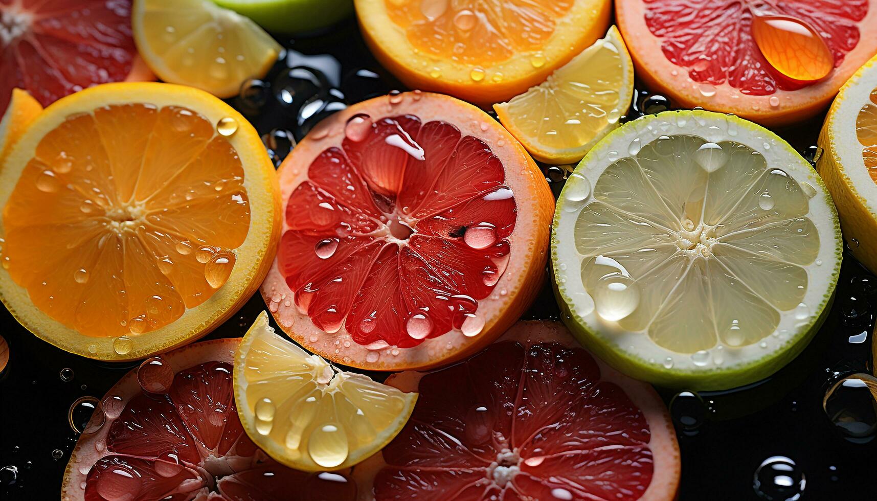 Frische von Zitrusfrüchte Frucht, Natur beschwingt Farben, saftig und erfrischend generiert durch ai foto