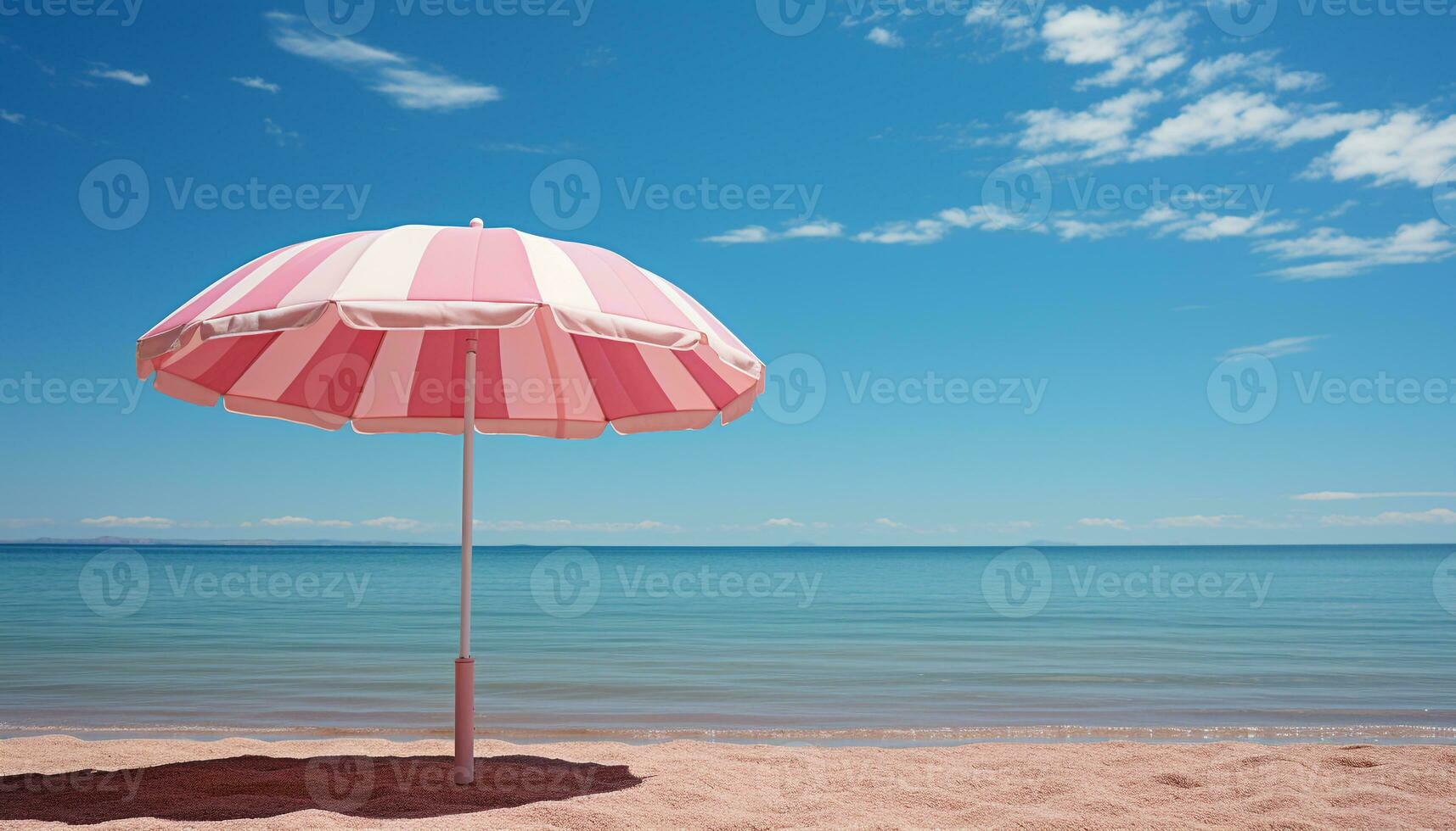 Sommer- Urlaube Blau Regenschirm, Natur, draußen, Wasser, Küste, Reise generiert durch ai foto