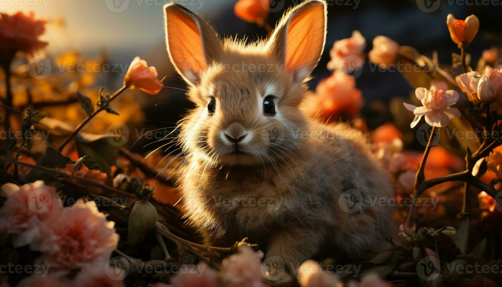 flauschige klein Hase Sitzung im Gras, suchen beim Schönheit generiert durch ai foto