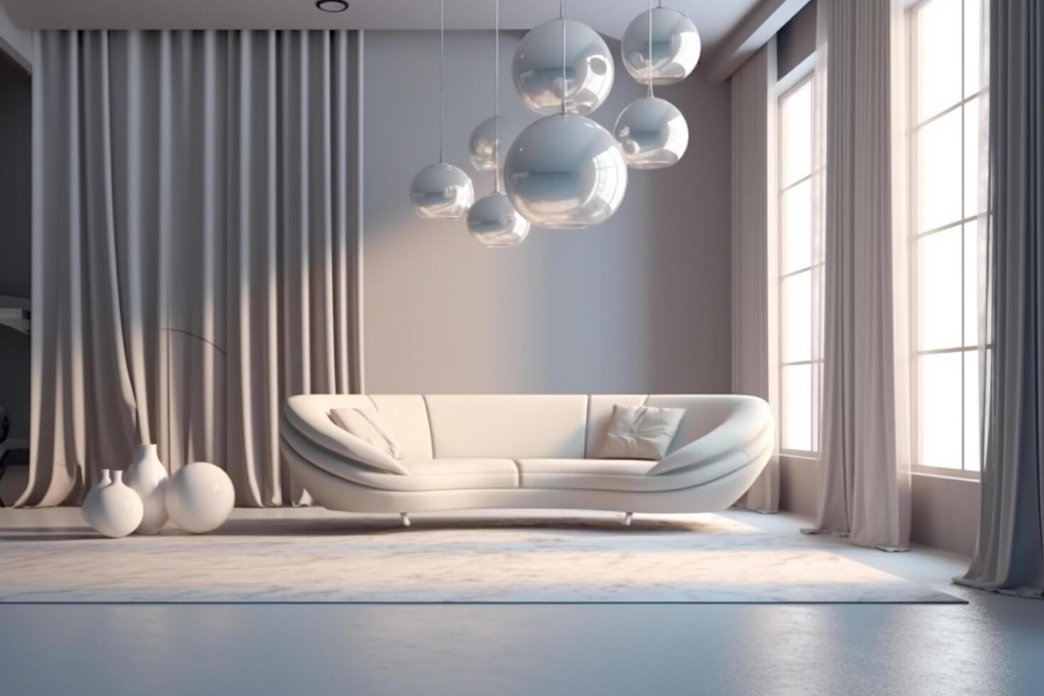 modern Innere Leben Zimmer Sofa Licht Aussicht ai generiert foto