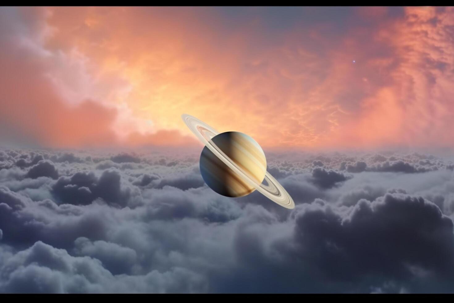 Saturn im das Wolken. Wissenschaft Fiktion Hintergrund. 3d Rendern ai generiert foto