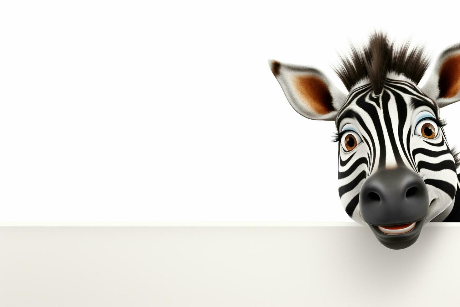 3d gerendert Illustration von Zebra Karikatur Charakter mit leer Raum zum Ihre Text ai generiert foto