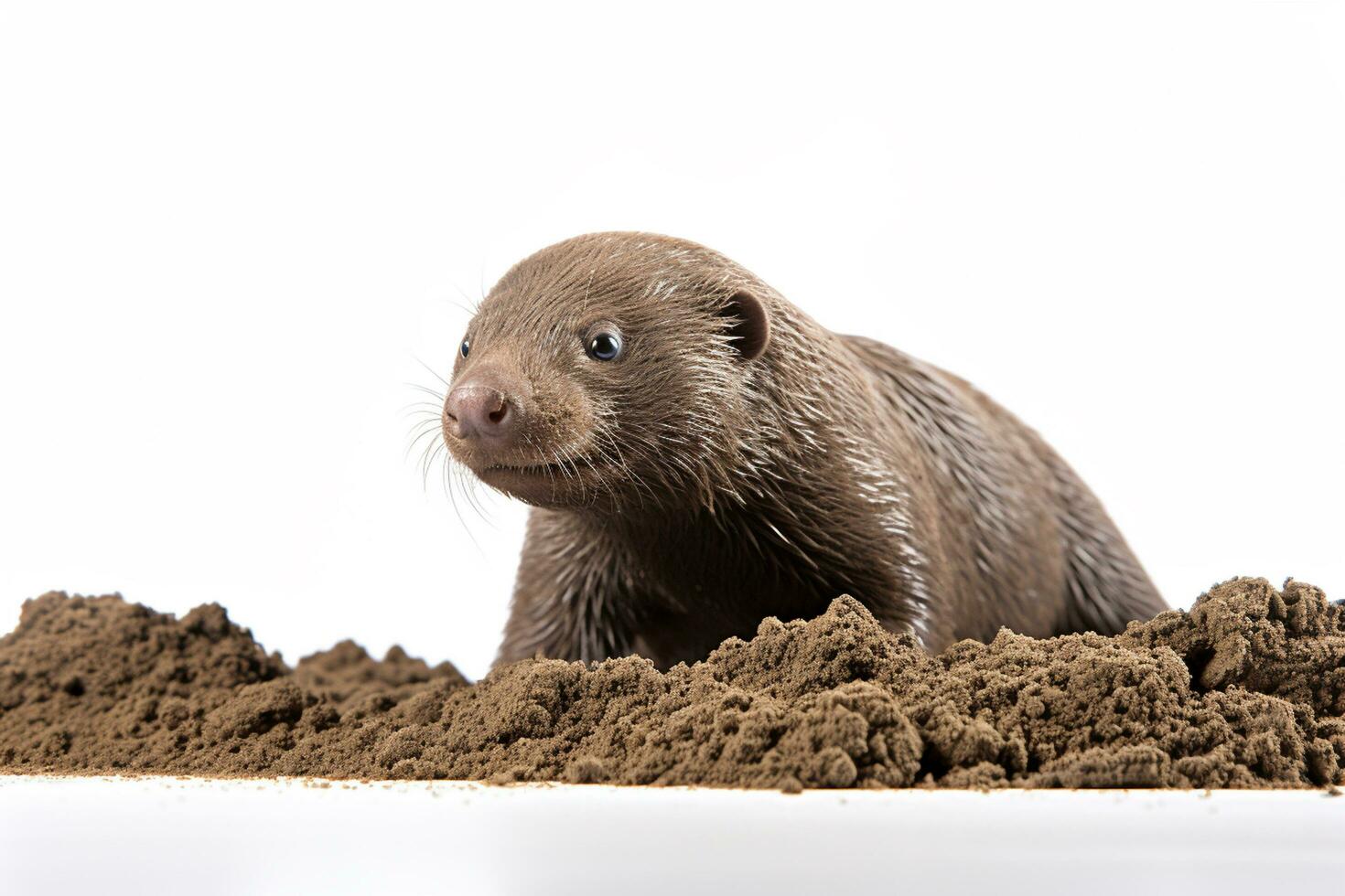 Otter auf ein Weiß Hintergrund. Tier im das Sand. ai generiert foto