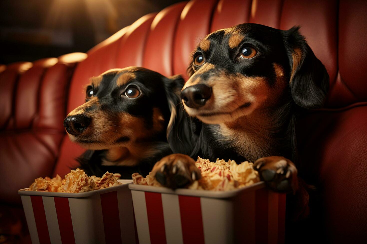 Dackel und Retriever im das Kino oder Film Theater ai generiert foto