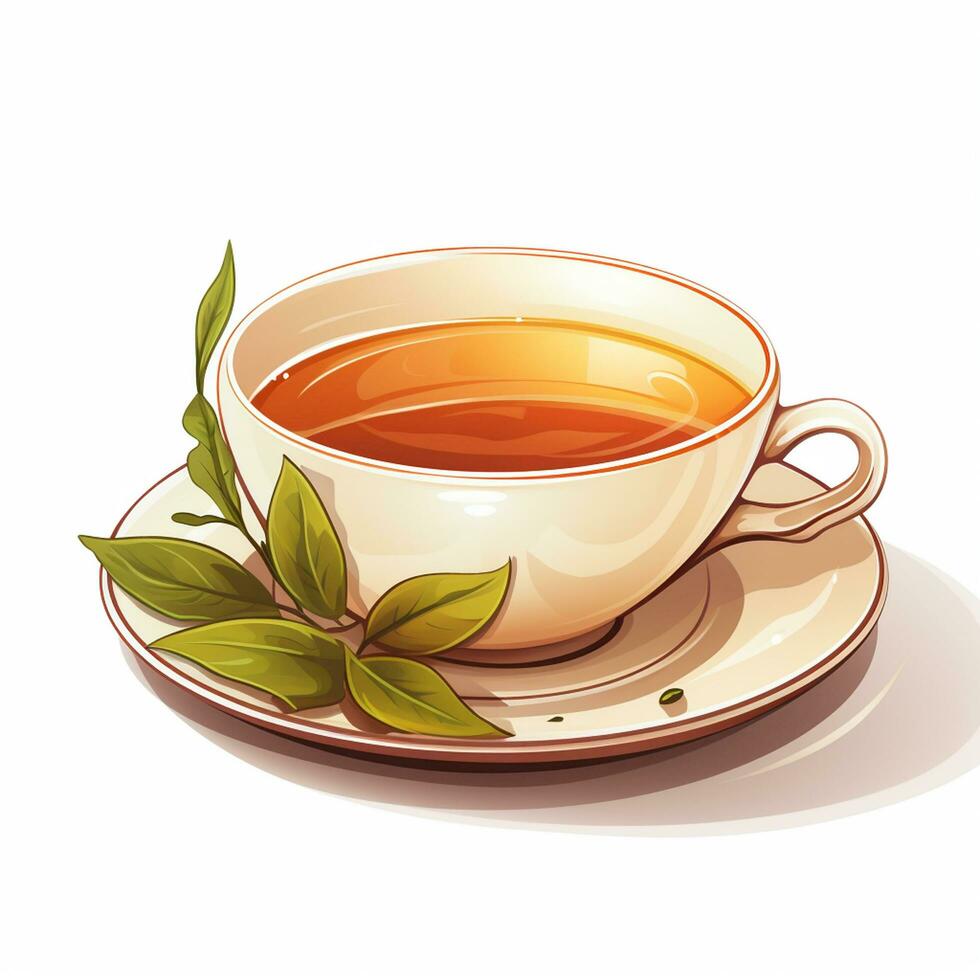 Tasse von Tee mit Grün Blätter auf ein Weiß Hintergrund. Vektor Illustration. ai generiert foto