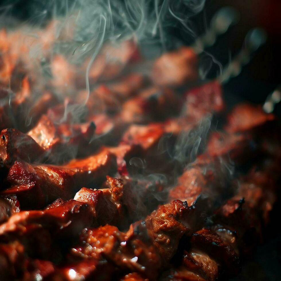 Bohnenkraut Schaschlik Kebab mit ein Hinweis von würzen generativ ai foto