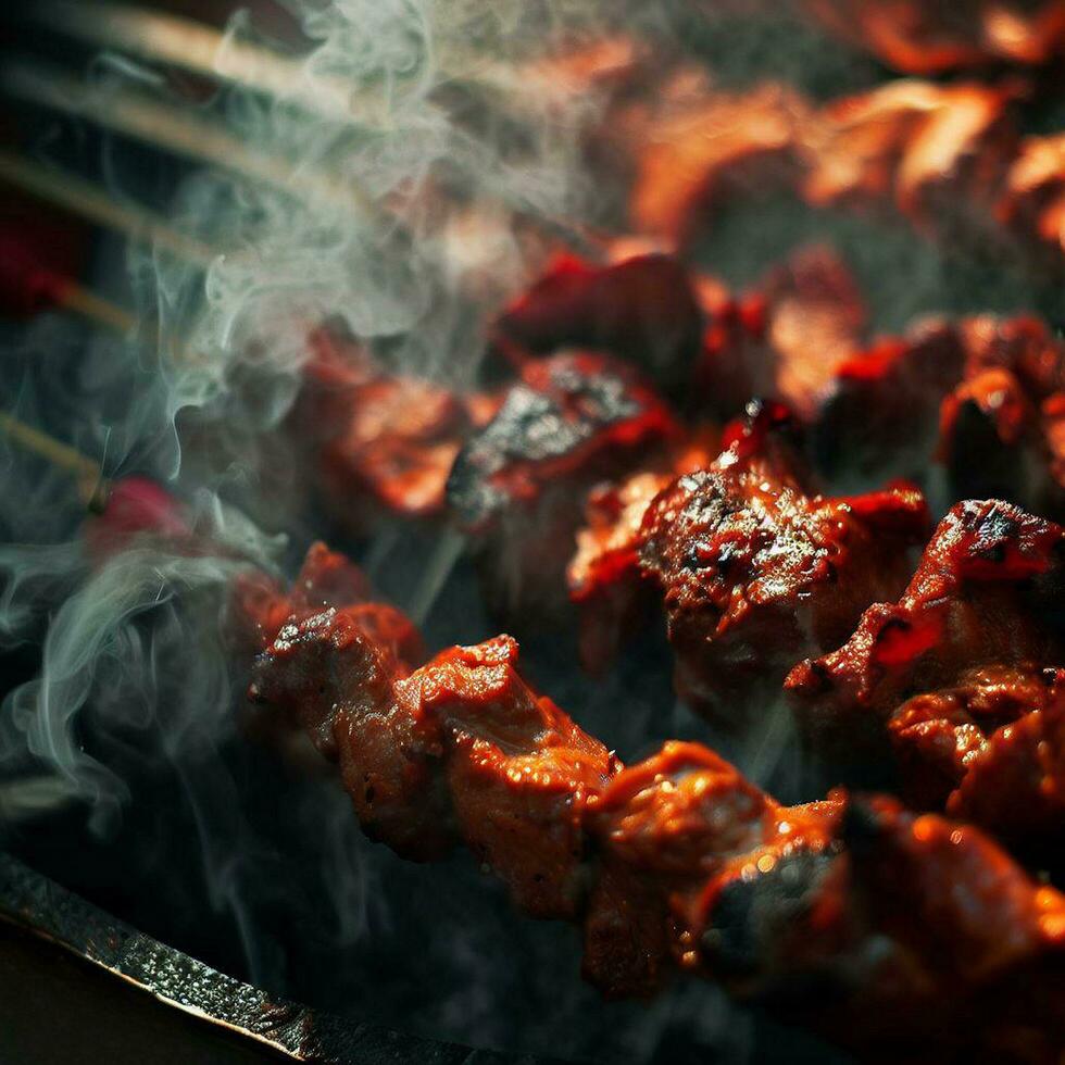 Bohnenkraut Schaschlik Kebab mit ein Hinweis von würzen generativ ai foto