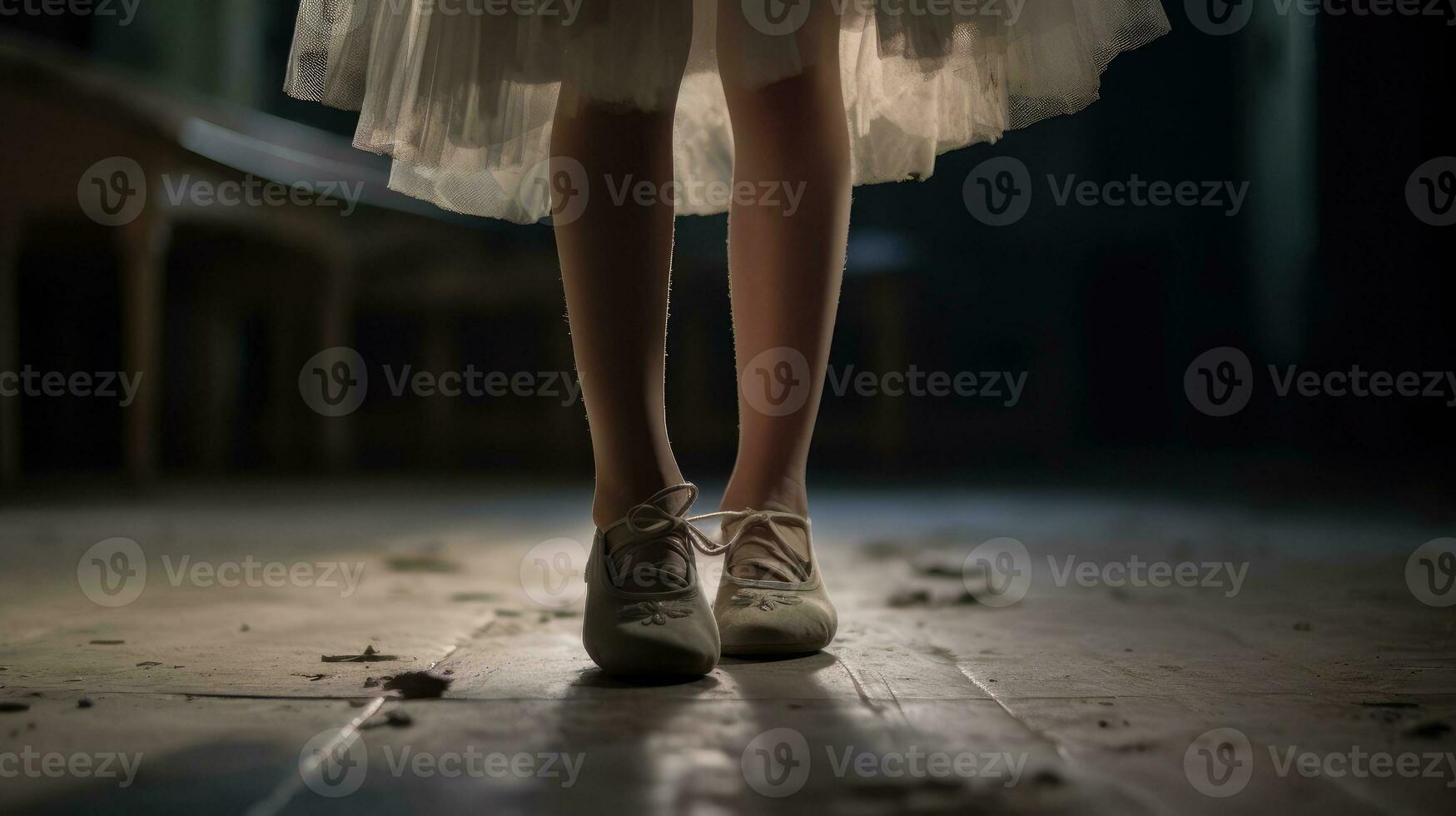 Nahansicht von ein Ballerinas Füße. generativ ai foto