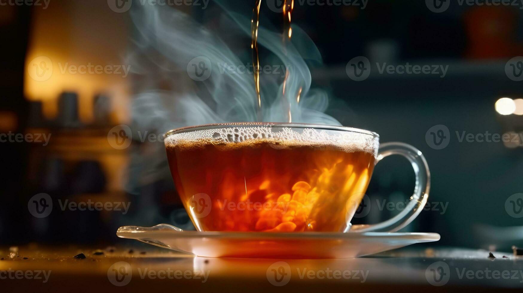 Nahansicht von ein Tasse voll von Tee. generativ ai foto