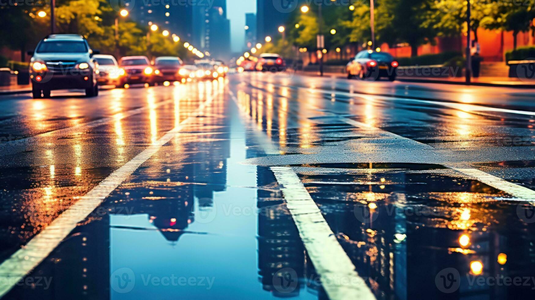straße nach regen mit reflexion von autoscheinwerfern 17729070 Stock-Photo  bei Vecteezy