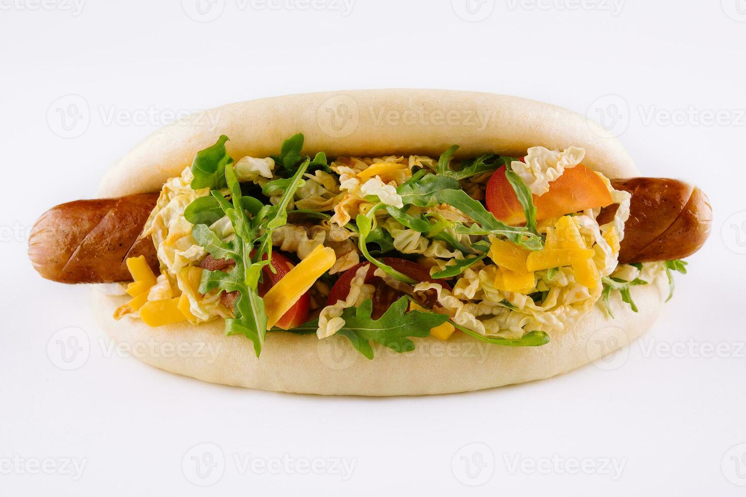gesund und lecker Hotdog mit groß gegrillt Würstchen foto