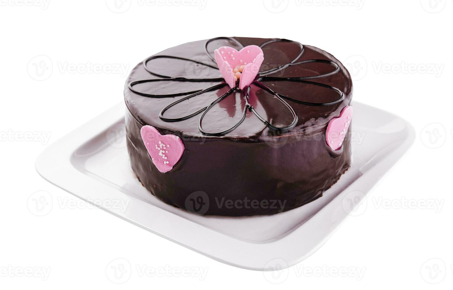 Kuchen im Schokolade Glasur isoliert auf Weiß foto