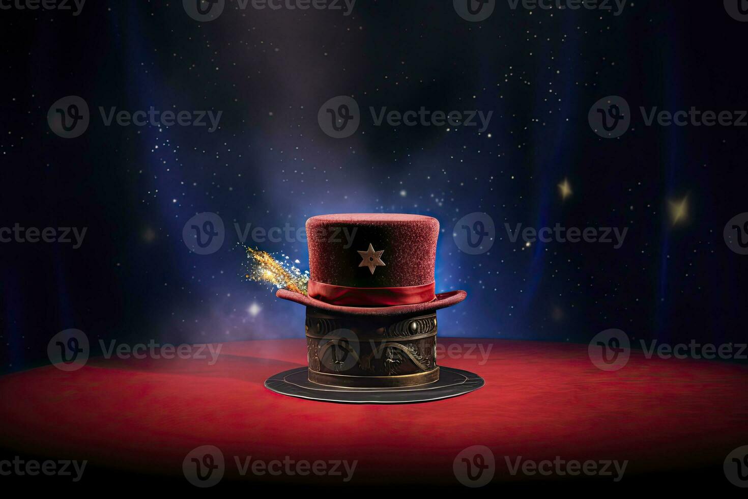 Foto zusammengesetzt von ein Magie Hut auf ein Bühne