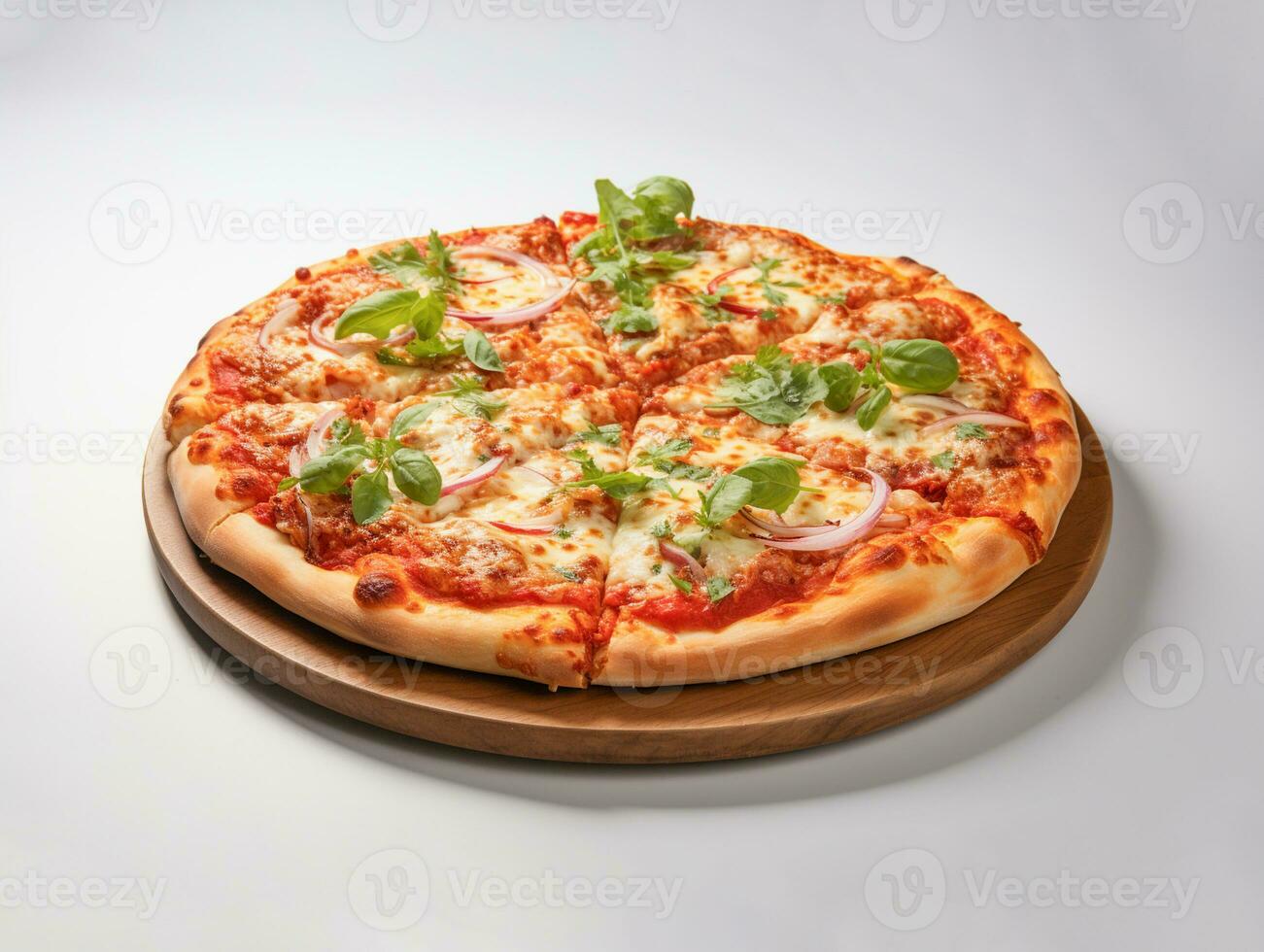 ai generiert köstlich Italienisch Pizza Fast Food Foto Weiß Hintergrund