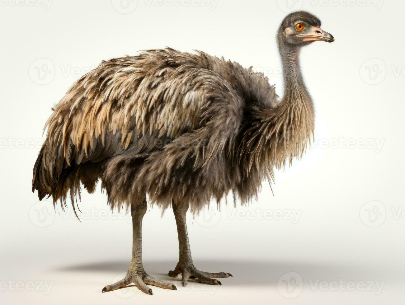 Strauß Vogel isoliert auf Weiß Hintergrund mit Ausschnitt Pfad und Schatten ai generativ foto