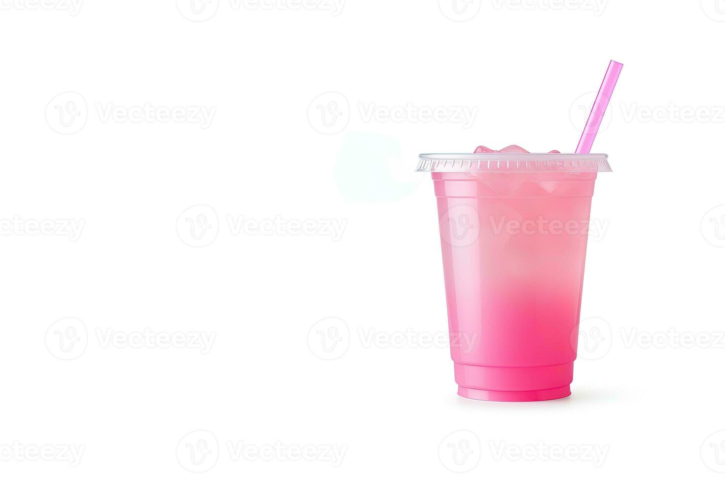 Rosa trinken im Plastik Tasse isoliert auf Weiß Hintergrund. nehmen Weg Getränke Konzept mit Kopieren Raum. ai generiert foto