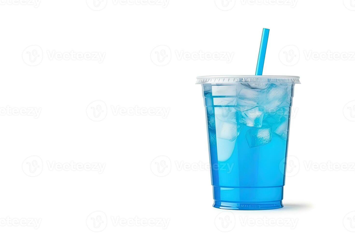 Blau trinken im ein Plastik Tasse isoliert auf ein Weiß Hintergrund. nehmen Weg Getränke Konzept mit Kopieren Raum. ai generiert foto