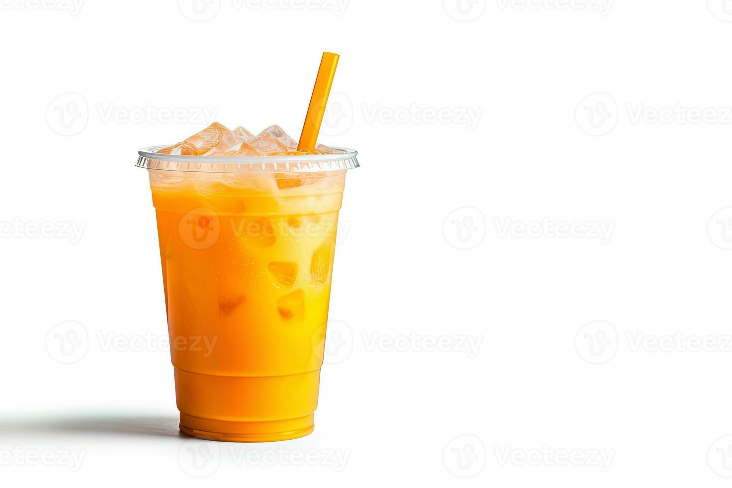 Orange Farbe trinken im ein Plastik Tasse isoliert auf ein Weiß Hintergrund. nehmen Weg Getränke Konzept mit Kopieren Raum. ai generiert foto