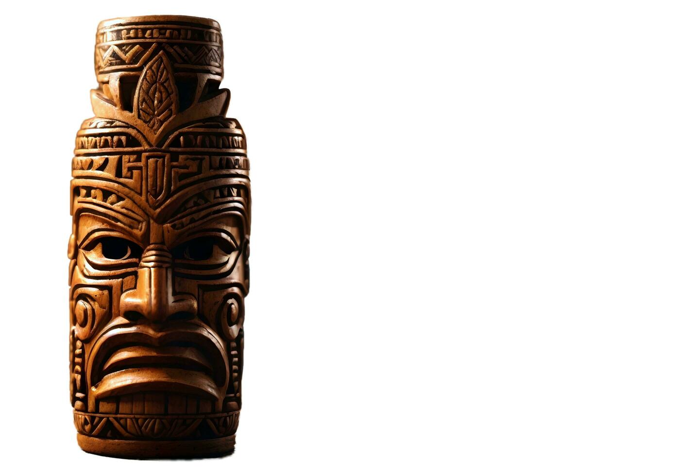 ai generativ Tiki Maske, polynesisch Kultur, Hawaii, isoliert auf Weiss, transparent Hintergrund foto