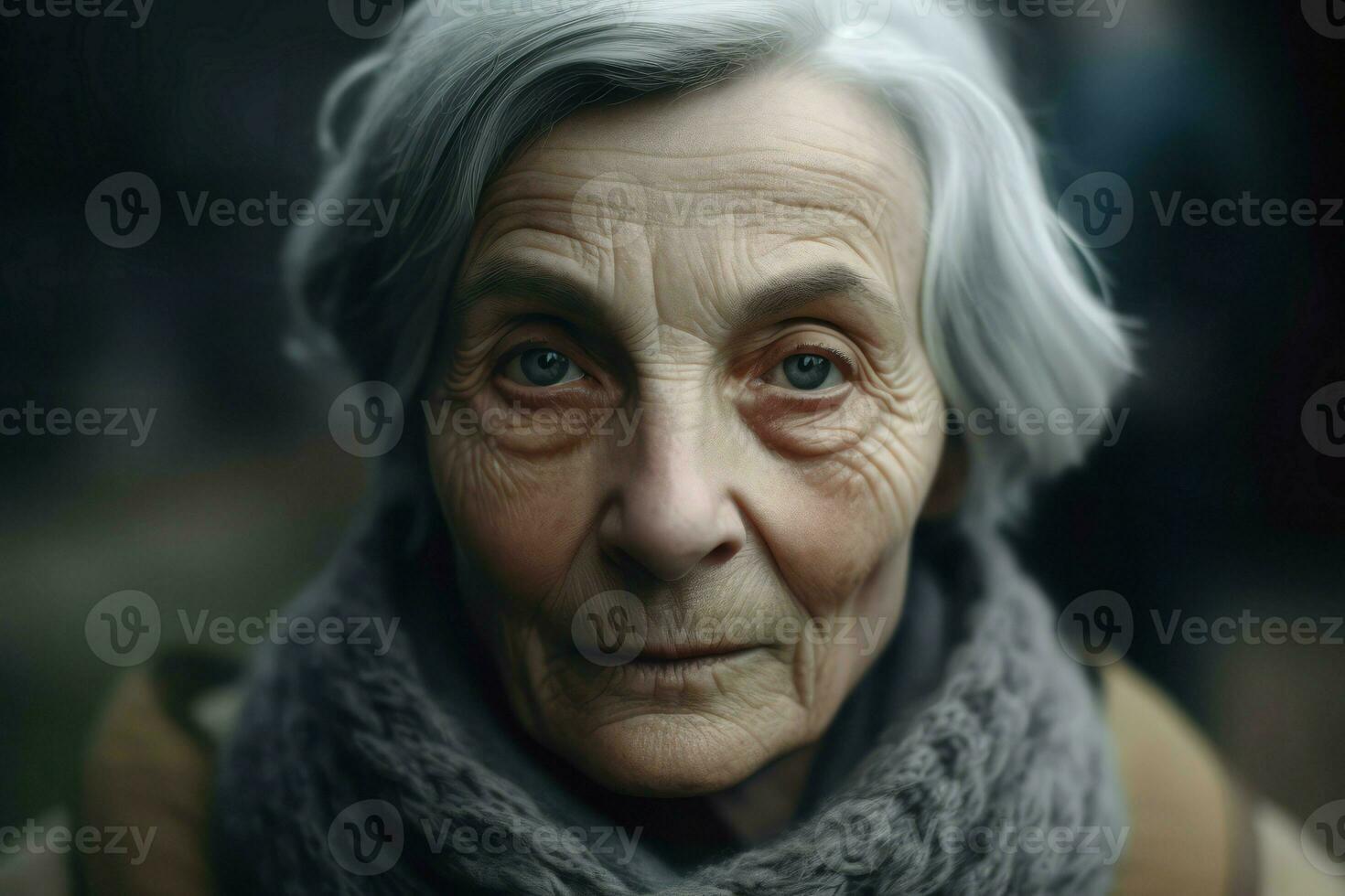 Alten Frau warm Kleider Porträt. generieren ai foto