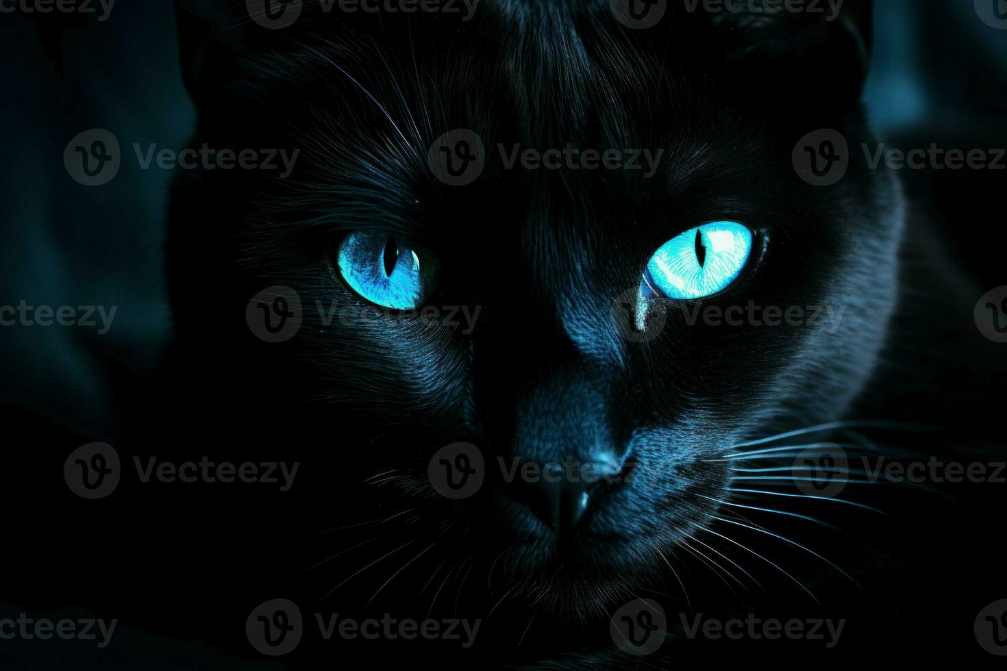 zauberhaft schwarz Katze Blau Augen. generieren ai foto