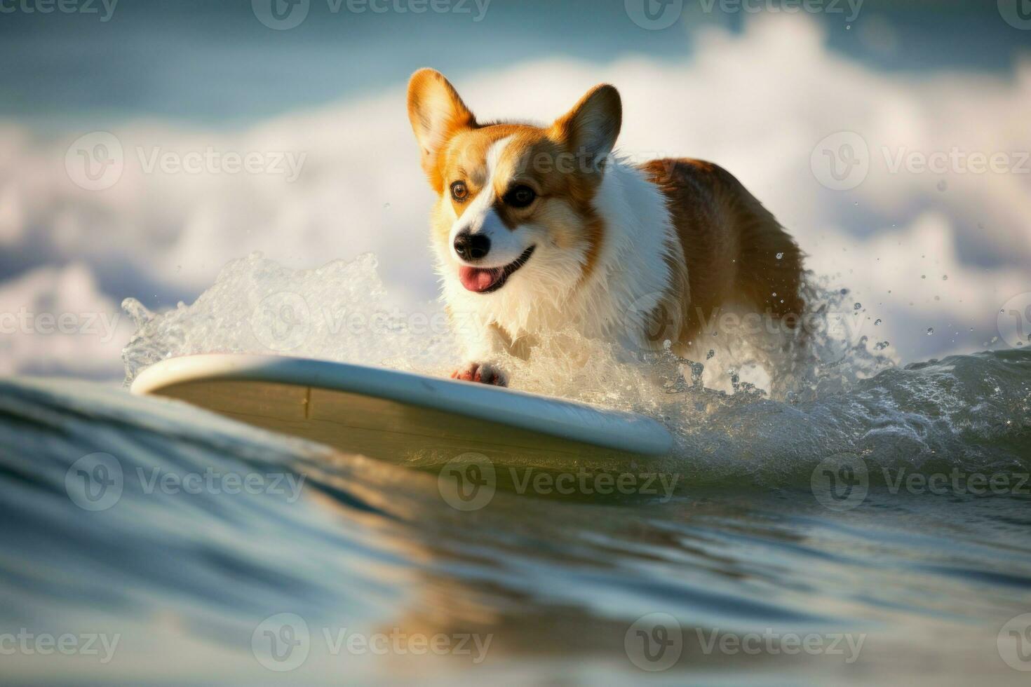 dauerhaft Corgi Surfbrett. generieren ai foto