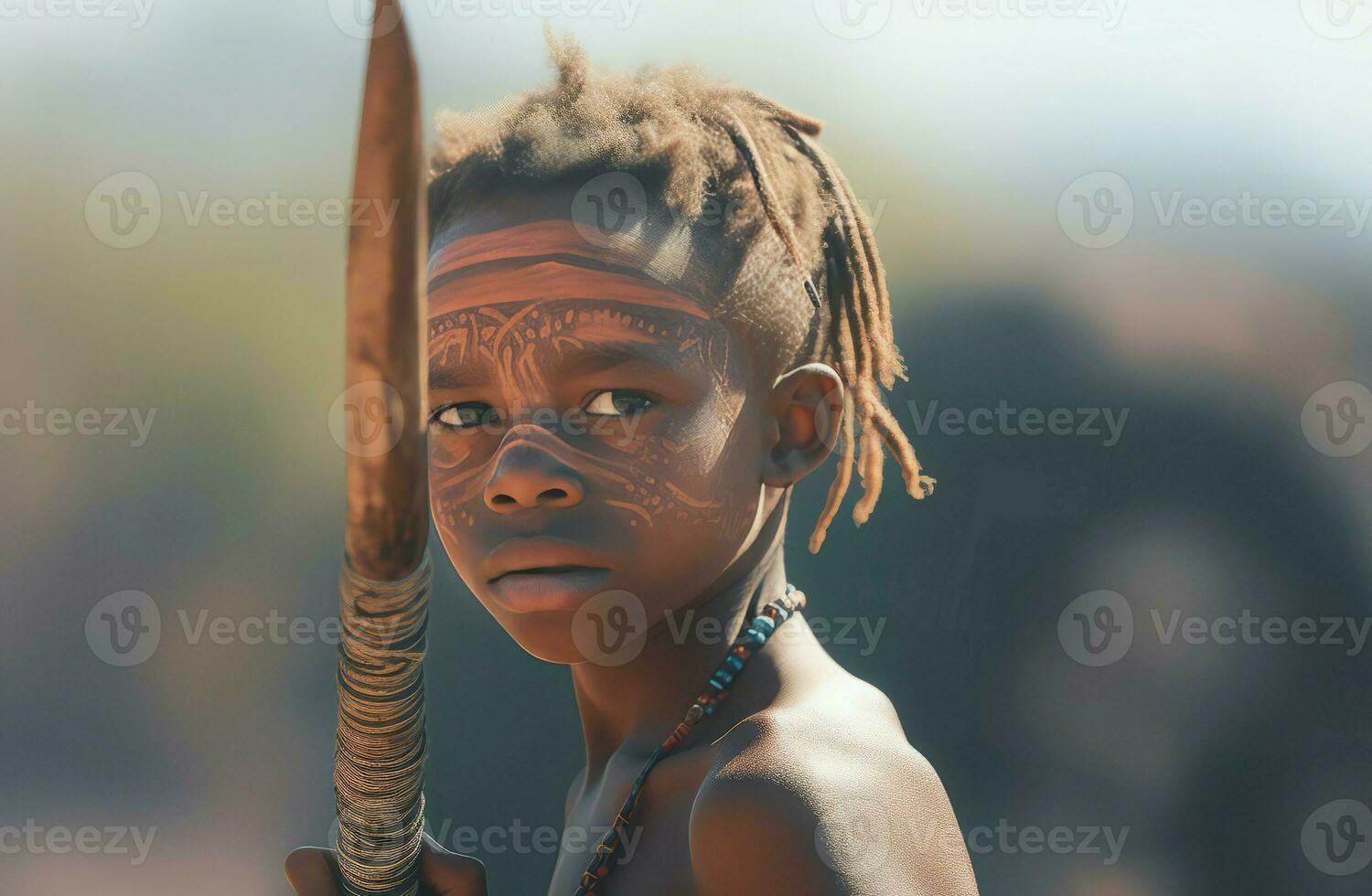 Kind afrikanisch Stamm Kultur. generieren ai foto