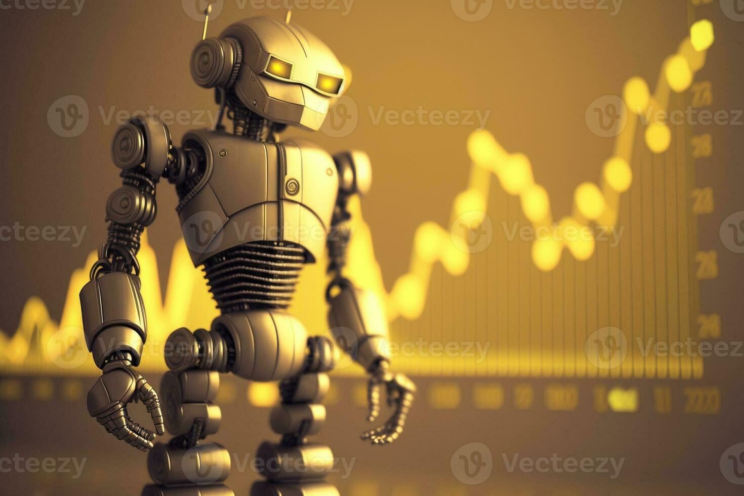 Zukunft Geschäft 3d Technologie Roboter und Lager Diagramm Händler, Lager Diagramm Analyse zu schlagen das Markt. generativ ai. foto