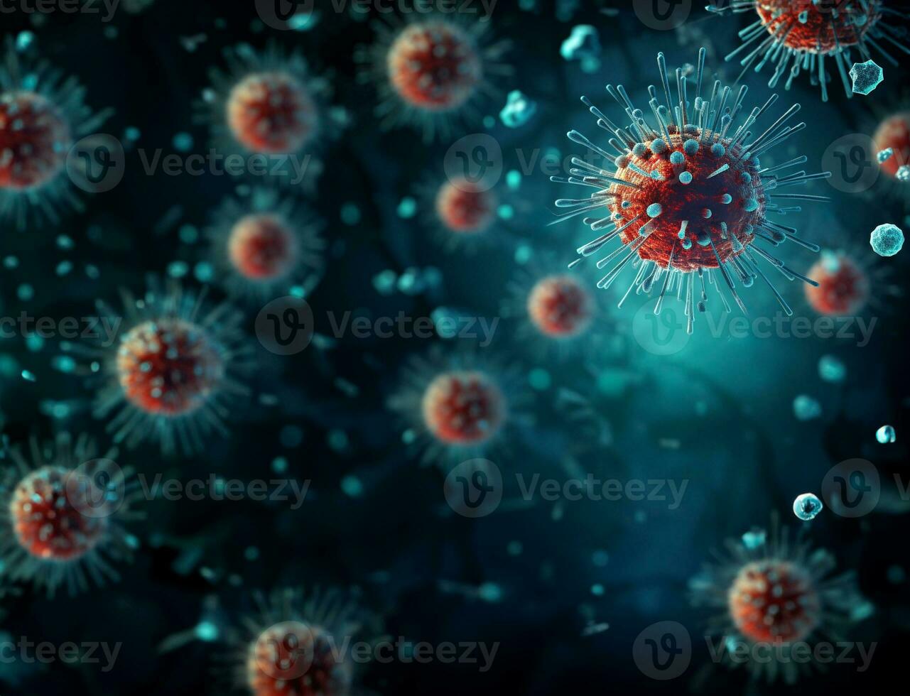 Coronavirus covid-19 Pandemie Risiko Konzept von das covid-19 Virus Krankheit Virus Mikroskop schließen oben Sicht. generativ ai. foto