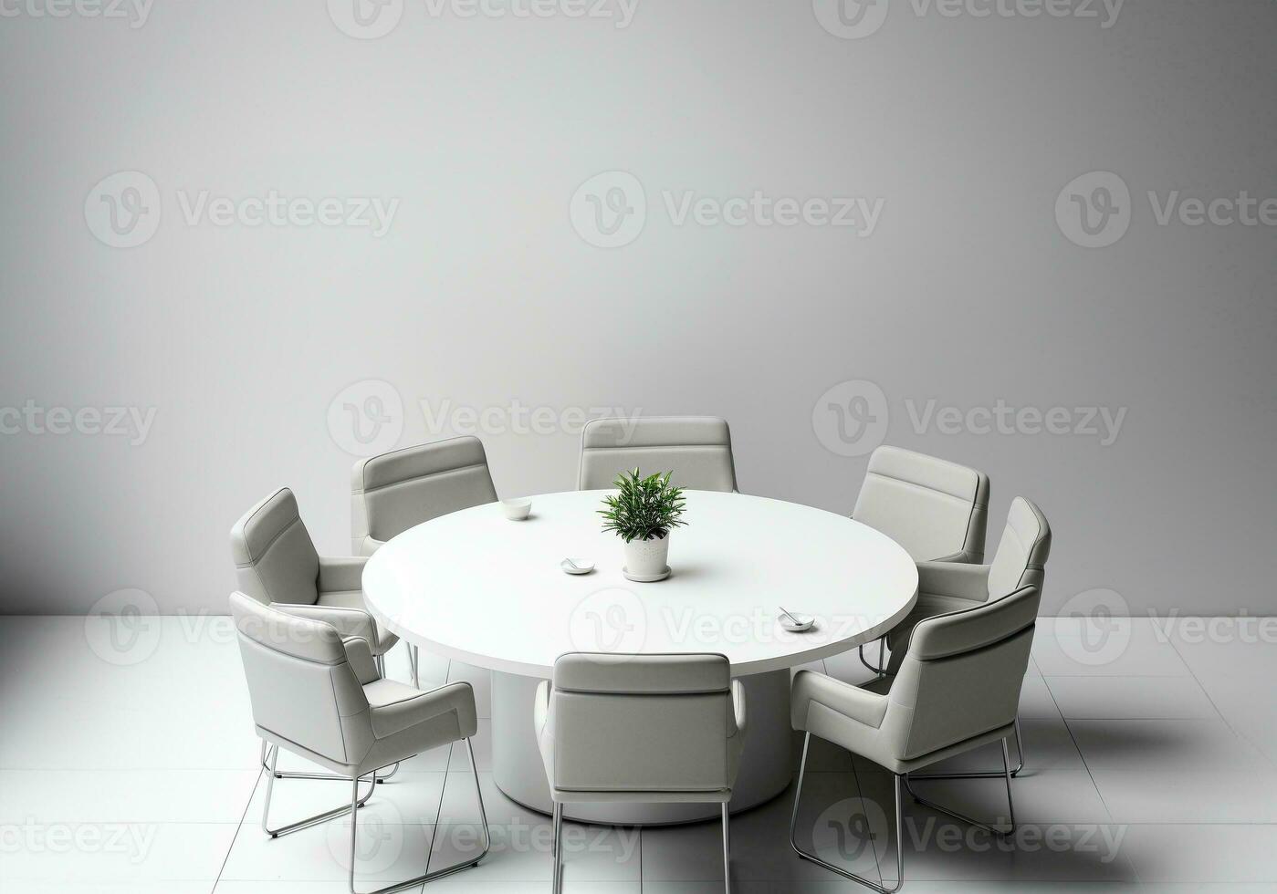 Innere von grau Konferenz Zimmer mit Tabelle und Weiß Stühle, leeren Raum zum Text. ai generativ. foto