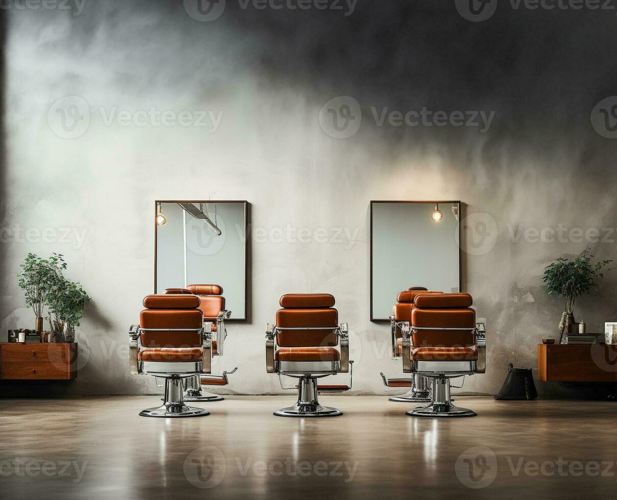 Schönheit Salon mit Reihen von Stühle und panner Spiegel. ai generativ. foto