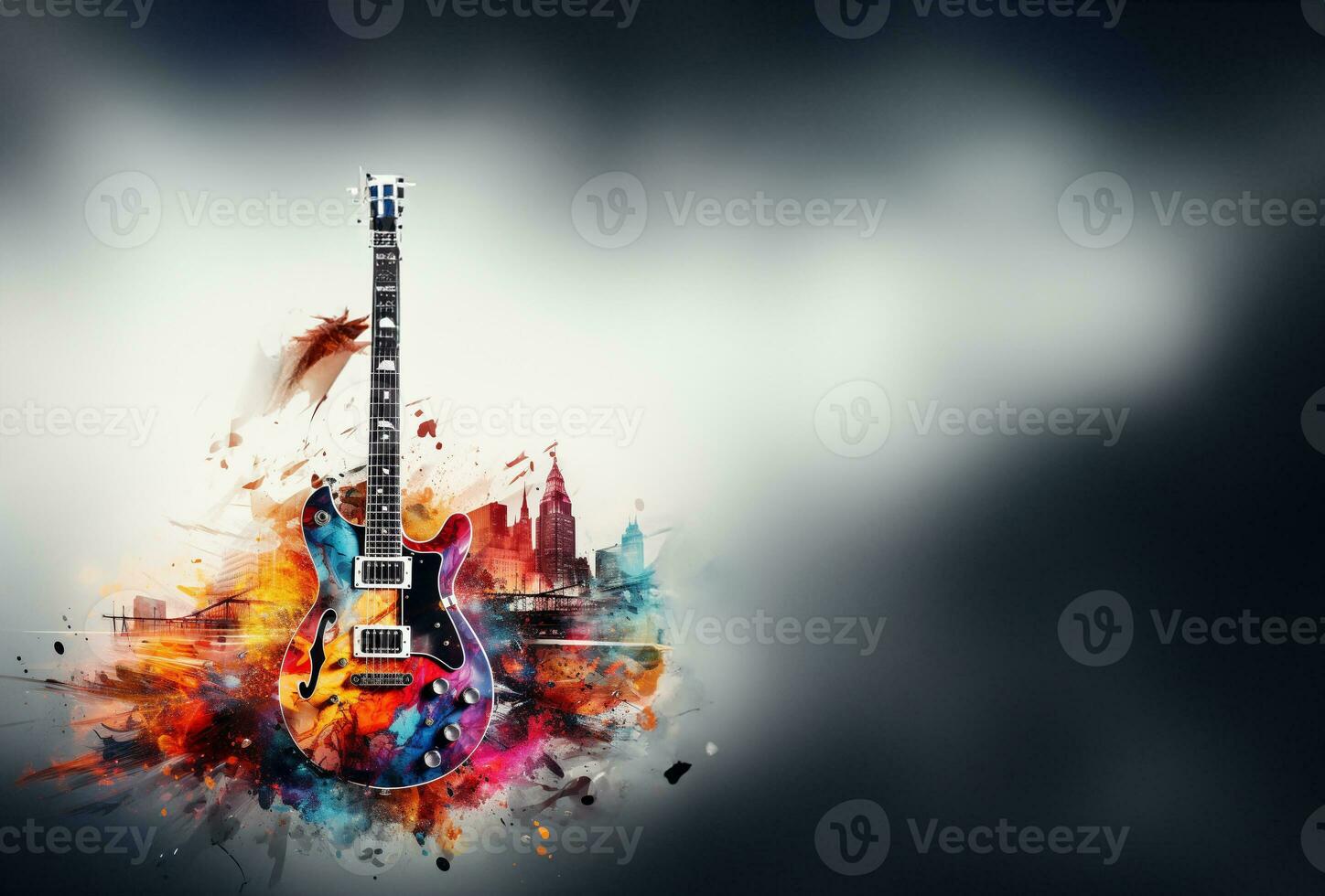 akustisch Gitarre im Feuer und Wasser hoch Auflösung akustisch Gitarre im Feuer und Wasser Illustration zum Gitarre Konzert Poster. foto
