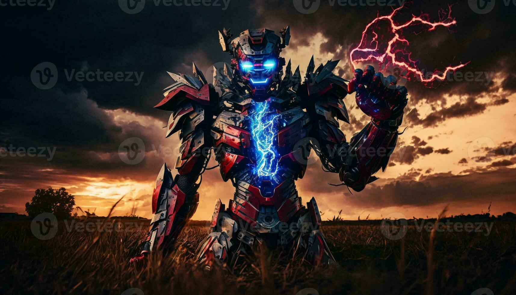 explodiert ai Metaverse Roboter mit Digital Kunst Stil. elektrisch Mann Superheld Verwendet böse Kräfte. foto