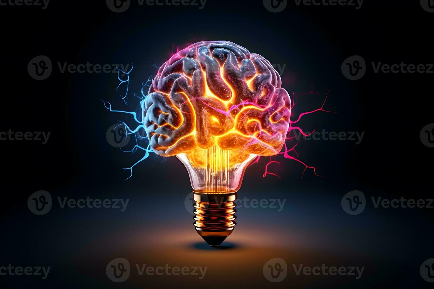 ein Bild von ein Licht Birne mit ein Gehirn innen. generativ ai foto