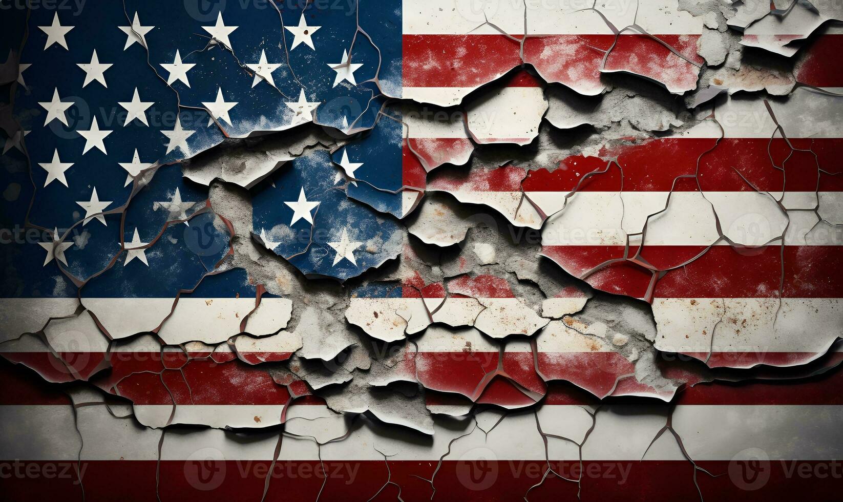 gebrochen Mauer Farbe von USA Flagge generativ ai foto