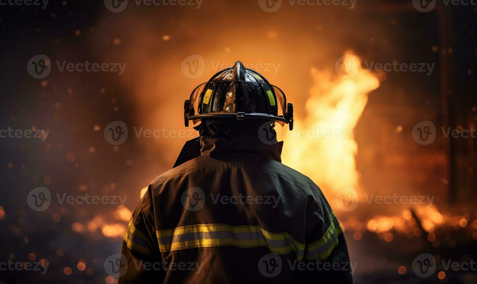 Feuerwehrmann Mann konfrontiert Feuer, ai generativ foto